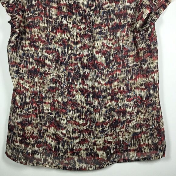 Red blue cream semi sheer short sleeve top with fabric covered buttons sz L - Picture 7 of 8